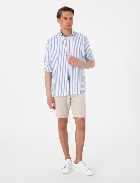 Lacivert Regular Fit Çizgili Uzun Kollu Gömlek - 50307093014