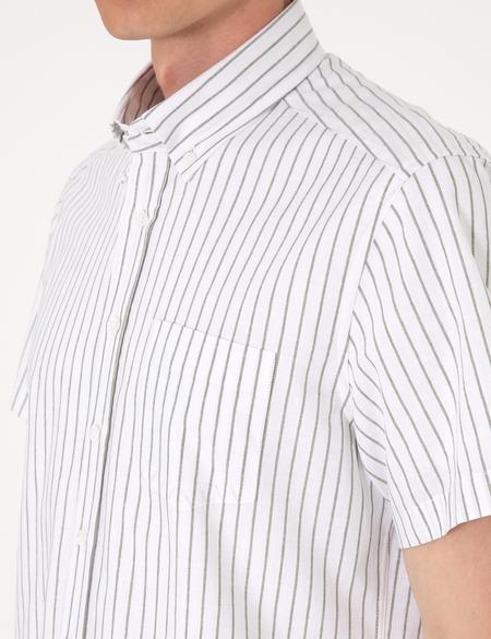 Haki Regular Fit Çizgili Kısa Kollu Gömlek - 50307082015