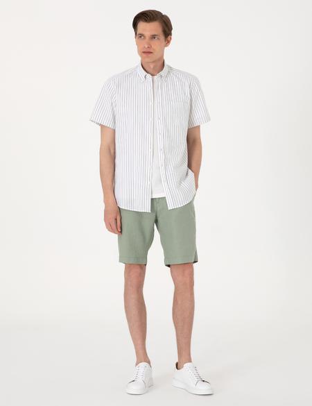 Haki Regular Fit Çizgili Kısa Kollu Gömlek - 50307082015