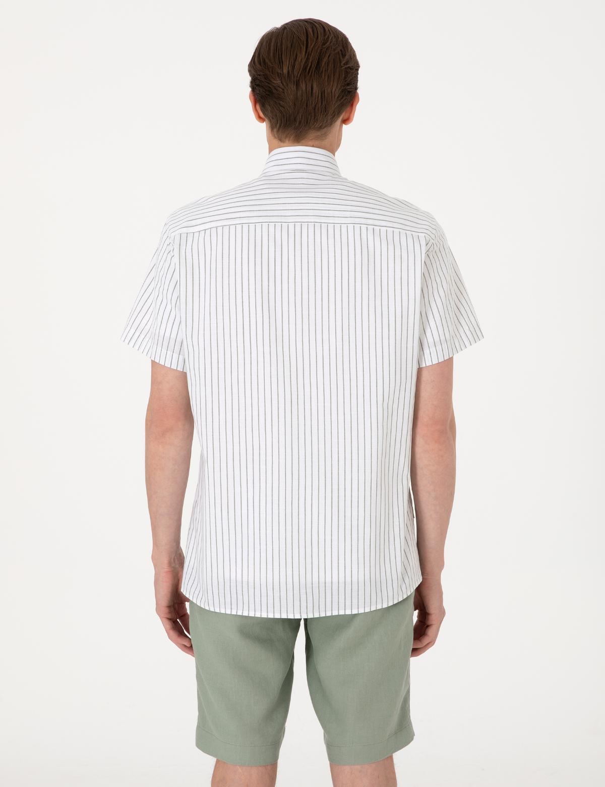 Haki Regular Fit Çizgili Kısa Kollu Gömlek - 50307082015