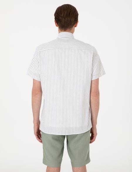 Haki Regular Fit Çizgili Kısa Kollu Gömlek - 50307082015