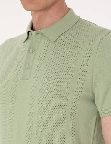 Açık Haki Slim Fit %100 Pamuk Polo Yaka Triko Tişört