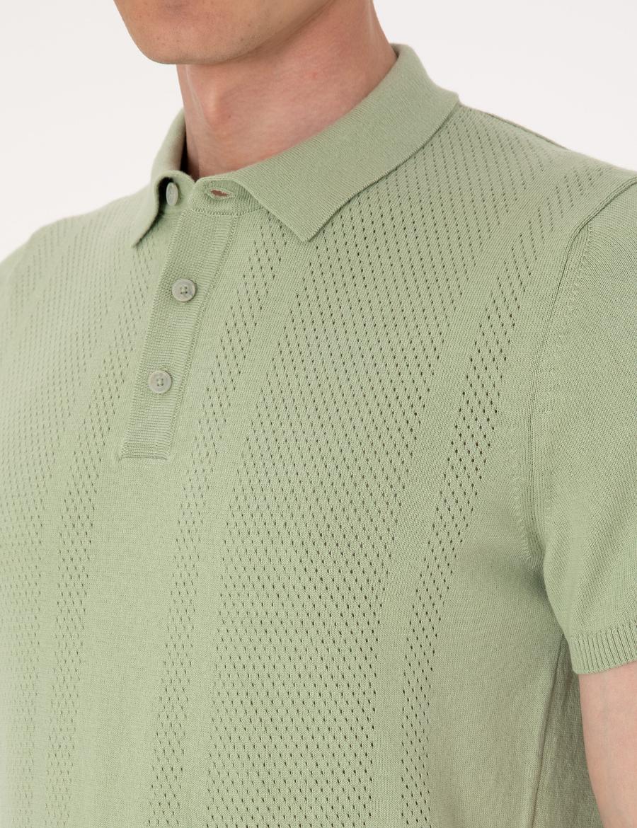 Açık Haki Slim Fit %100 Pamuk Polo Yaka Triko Tişört