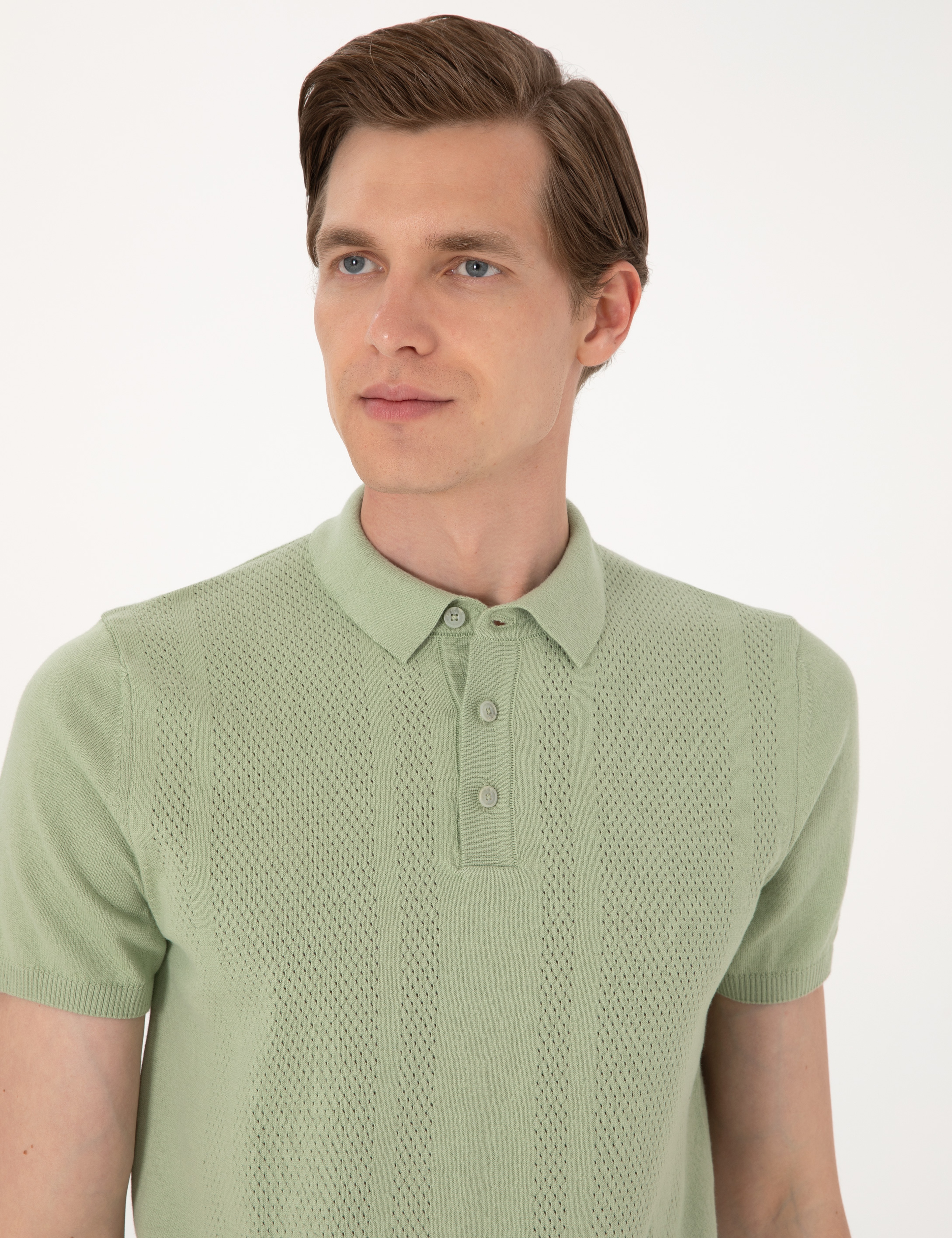 Açık Haki Slim Fit %100 Pamuk Polo Yaka Triko Tişört - Image 2