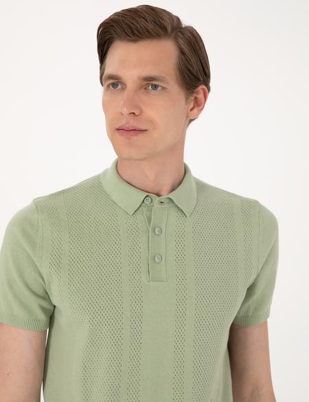 Açık Haki Slim Fit %100 Pamuk Polo Yaka Triko Tişört - 50305976013