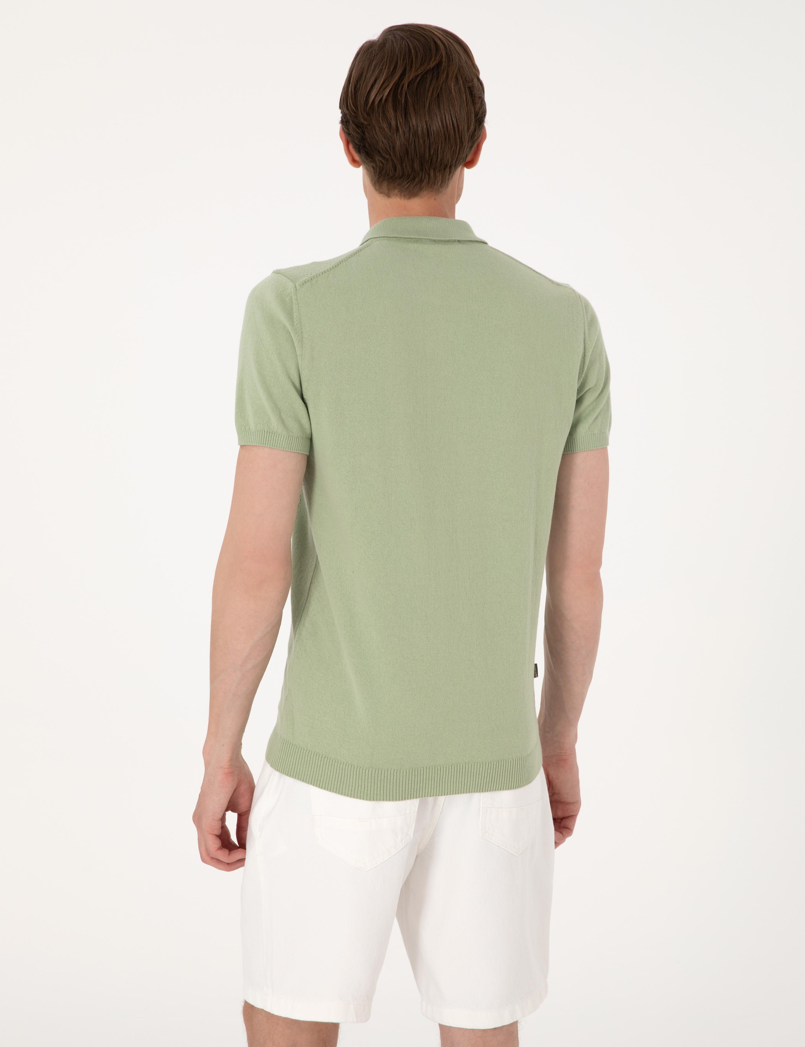 Açık Haki Slim Fit %100 Pamuk Polo Yaka Triko Tişört