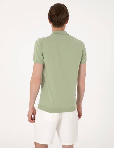 Açık Haki Slim Fit %100 Pamuk Polo Yaka Triko Tişört