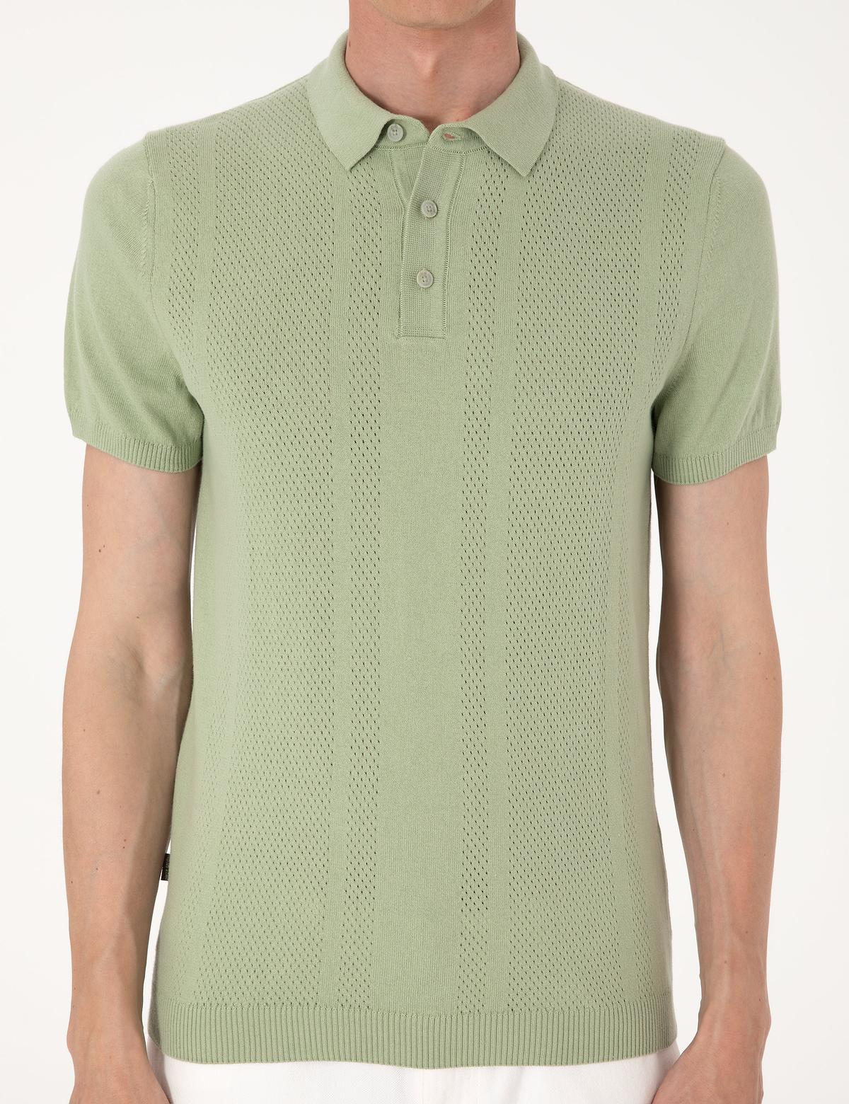 Açık Haki Slim Fit %100 Pamuk Polo Yaka Triko Tişört - 50305976013