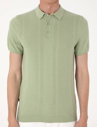 Açık Haki Slim Fit %100 Pamuk Polo Yaka Triko Tişört