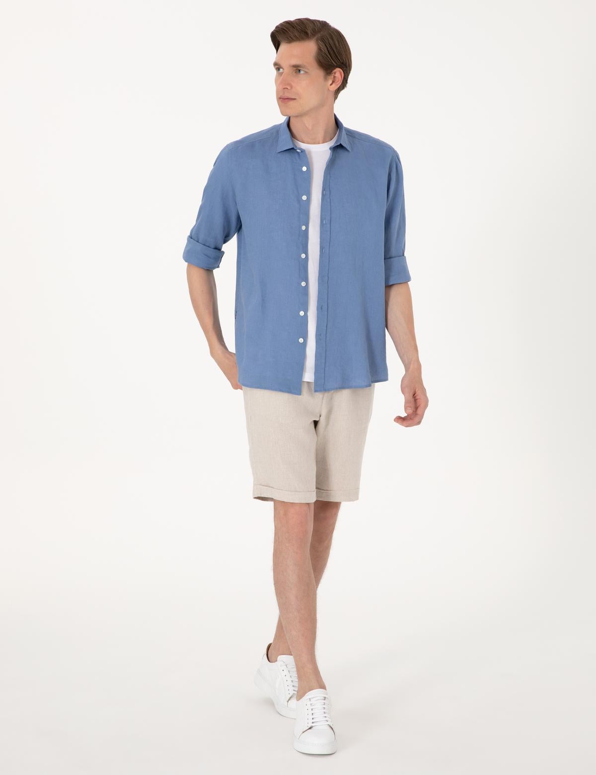 Mavi %100 Keten Regular Fit Uzunkollu Gömlek - 50303293107