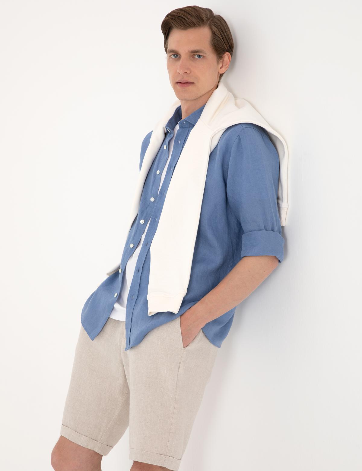 Mavi %100 Keten Regular Fit Uzunkollu Gömlek - 50303293107