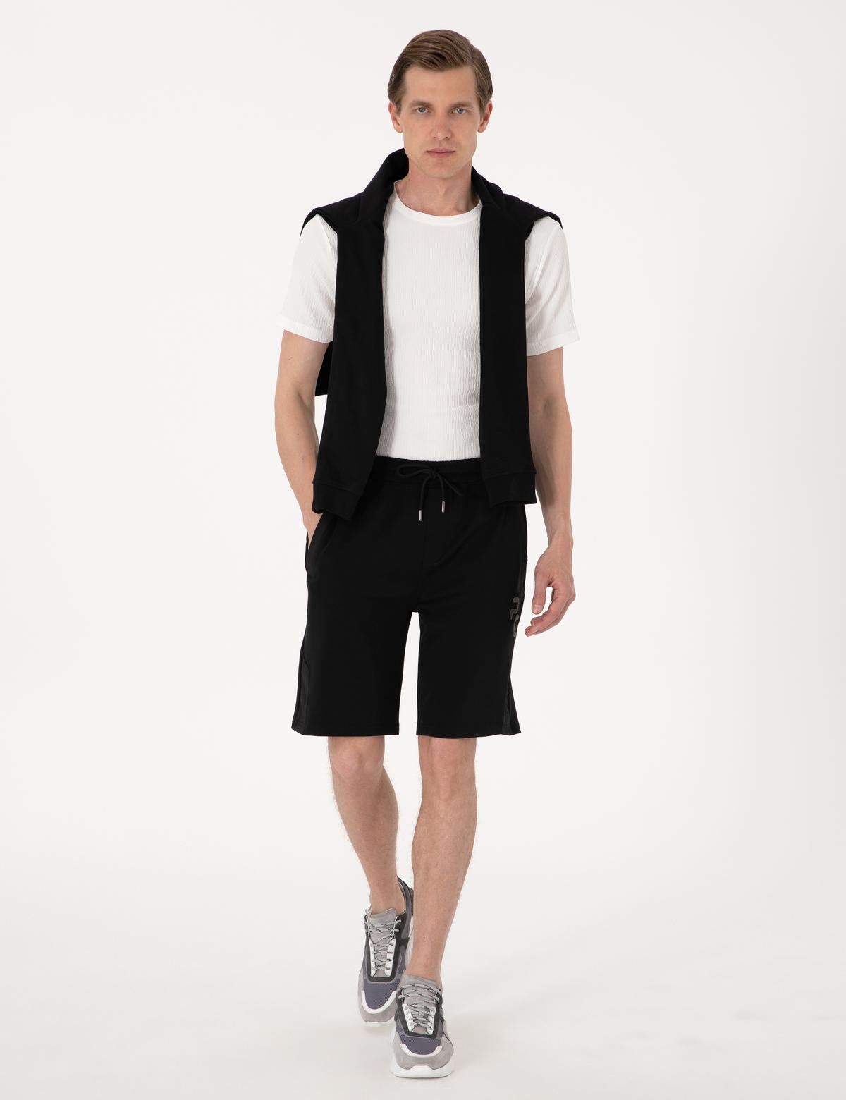 Siyah Comfort Fit Modal Kumaş Örme Şort