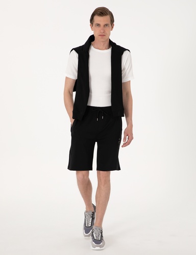 Siyah Comfort Fit Modal Kumaş Örme Şort