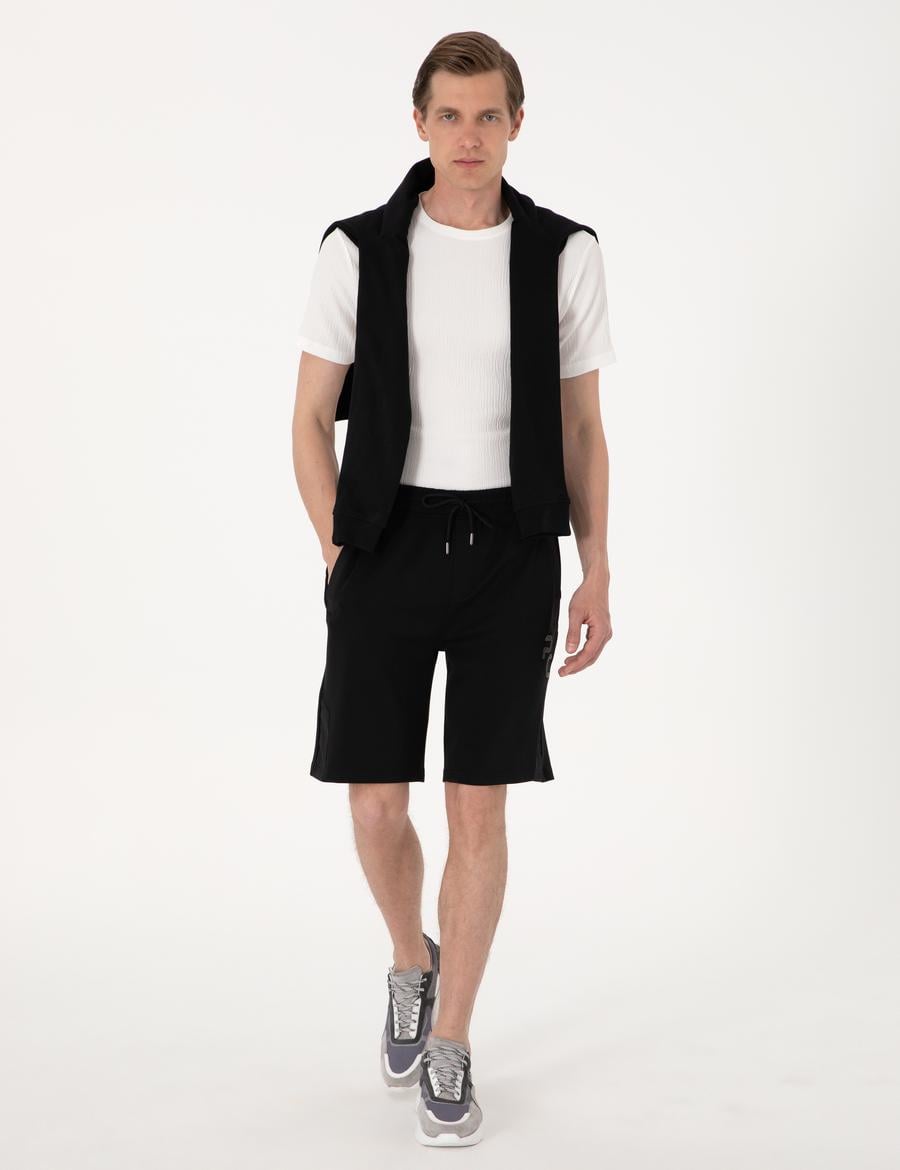 Siyah Comfort Fit Modal Kumaş Örme Şort