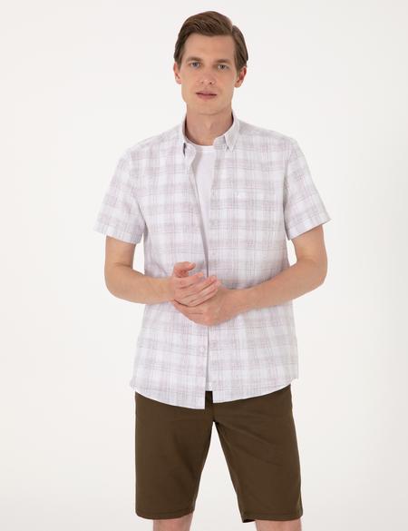Kahverengi Regular Fit Kısa Kollu Ekose Gömlek - 50304523013