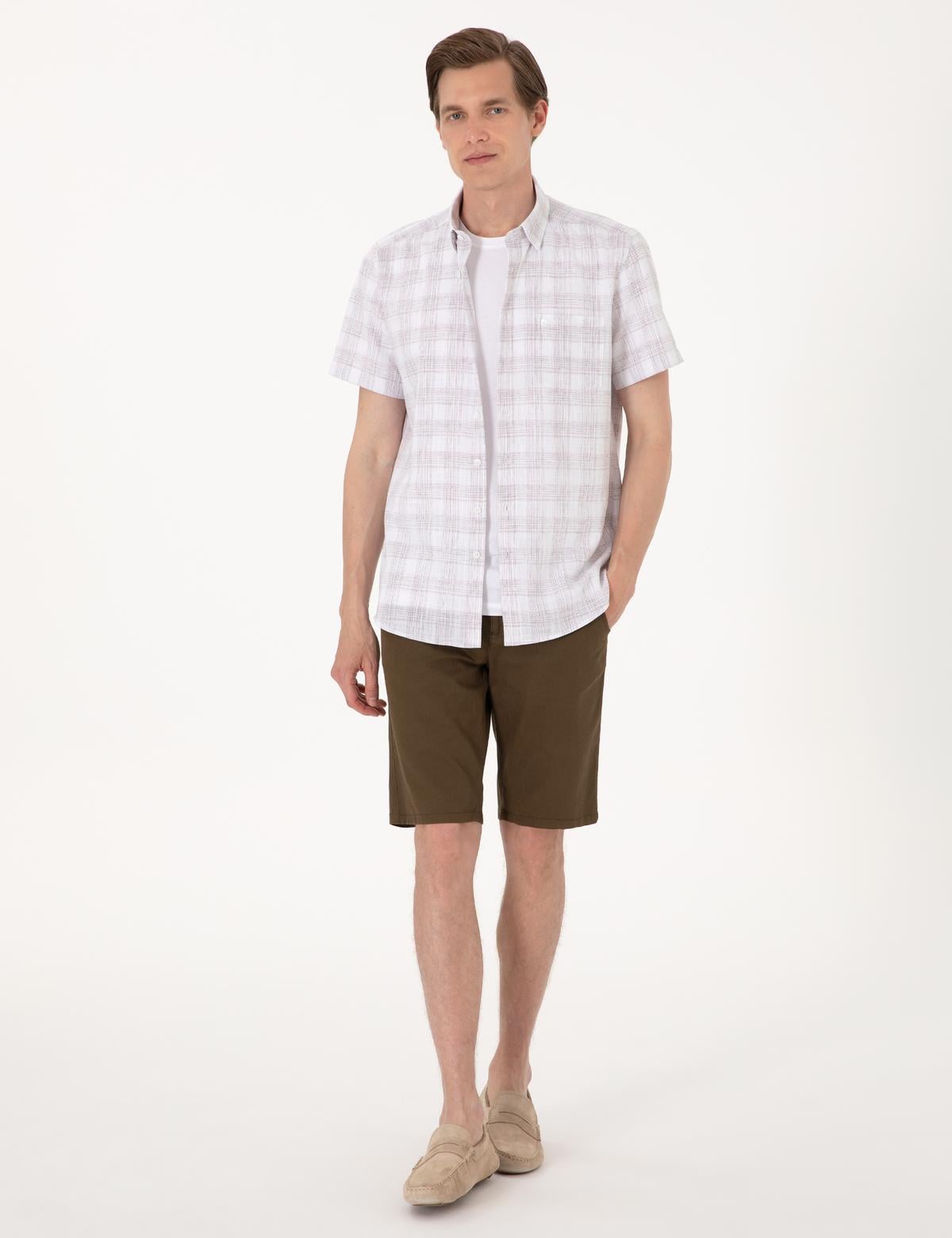 Kahverengi Regular Fit Kısa Kollu Ekose Gömlek - 50304523013