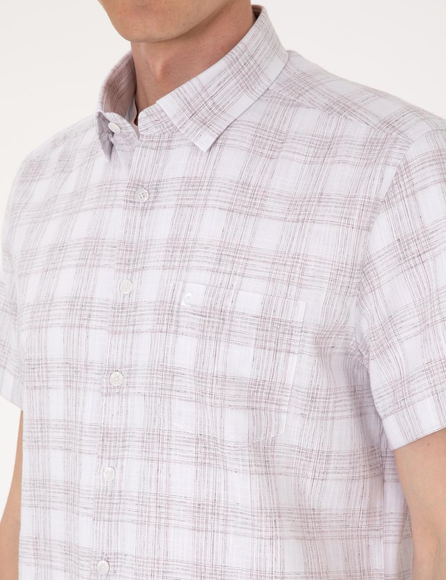 Kahverengi Regular Fit Kısa Kollu Ekose Gömlek