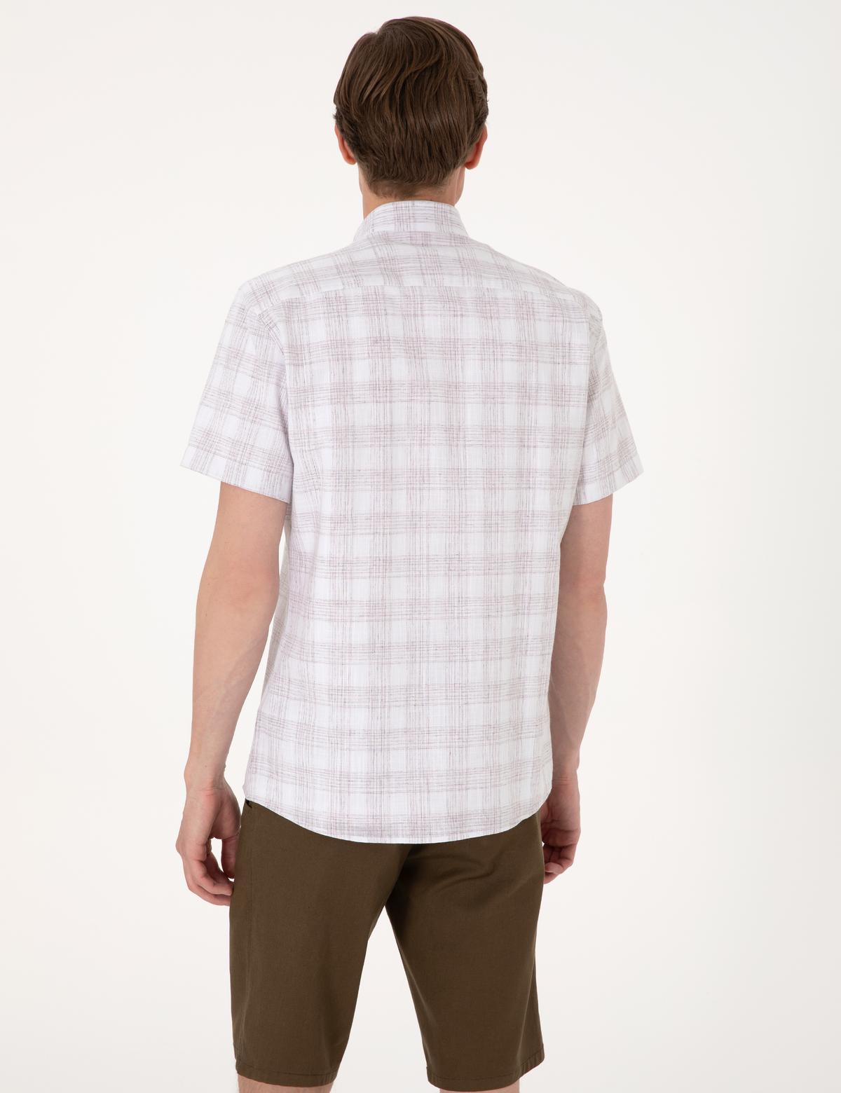 Kahverengi Regular Fit Kısa Kollu Ekose Gömlek - 50304523013