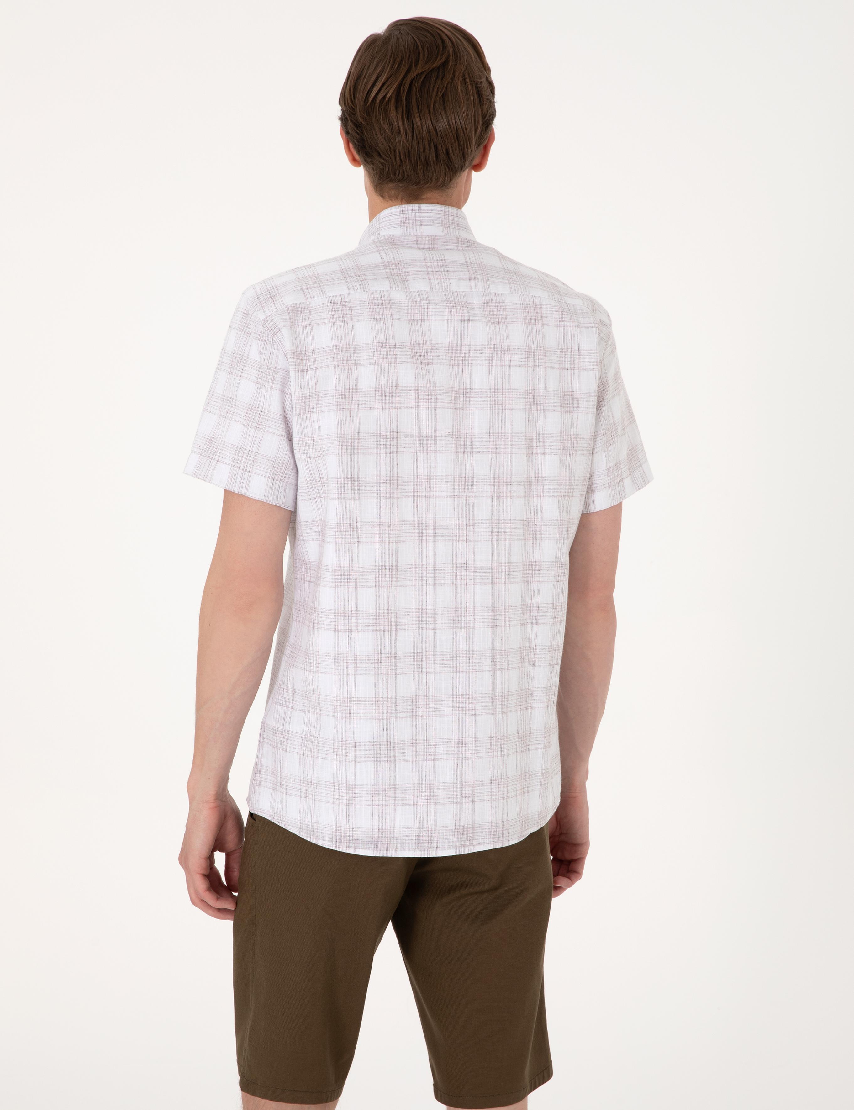 Kahverengi Regular Fit Kısa Kollu Ekose Gömlek