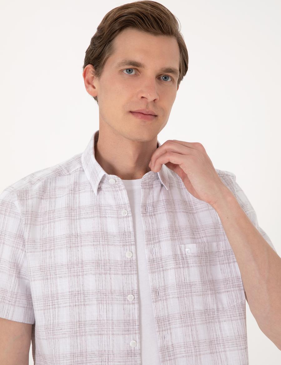 Kahverengi Regular Fit Kısa Kollu Ekose Gömlek