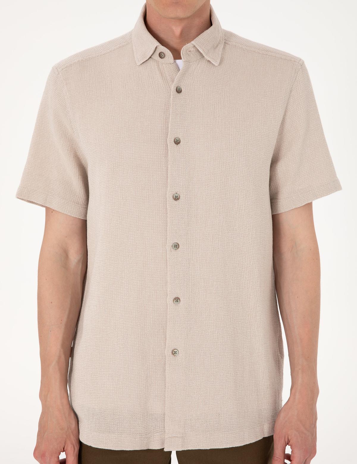 Bej Comfort Fit Kısa Kollu Gömlek - 50307070006