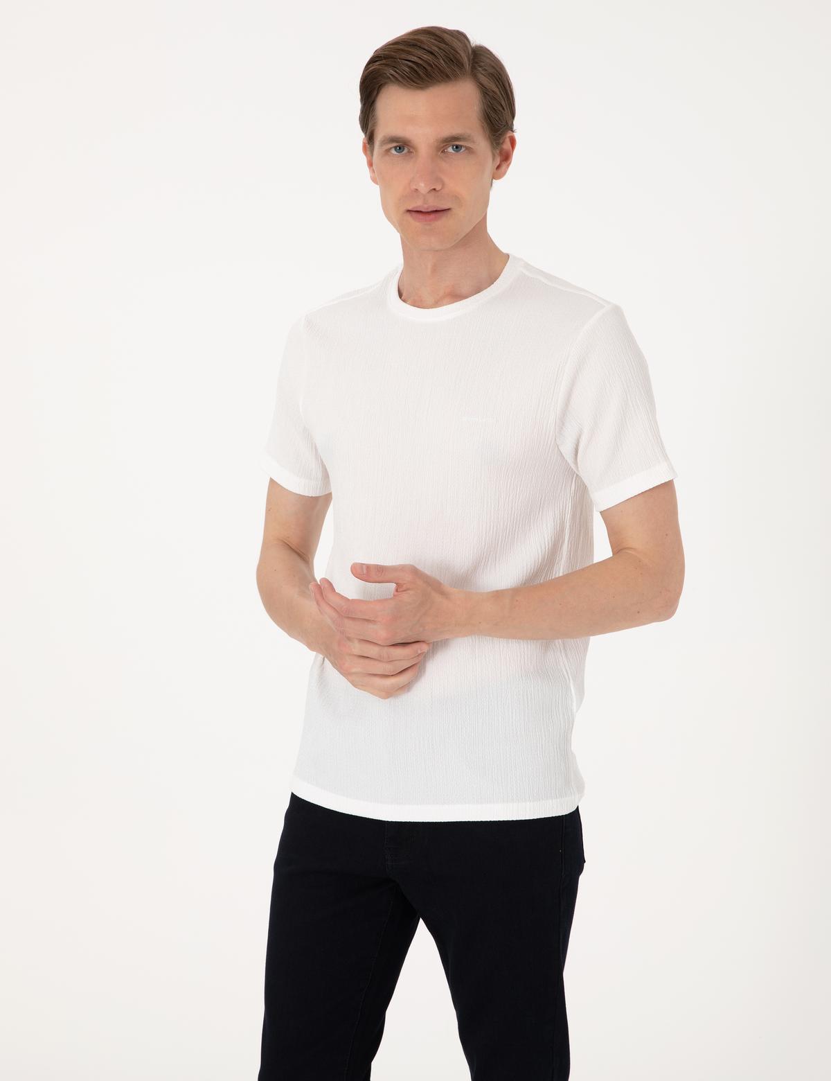 Ekru Slim Fit Tişört - 50306802026