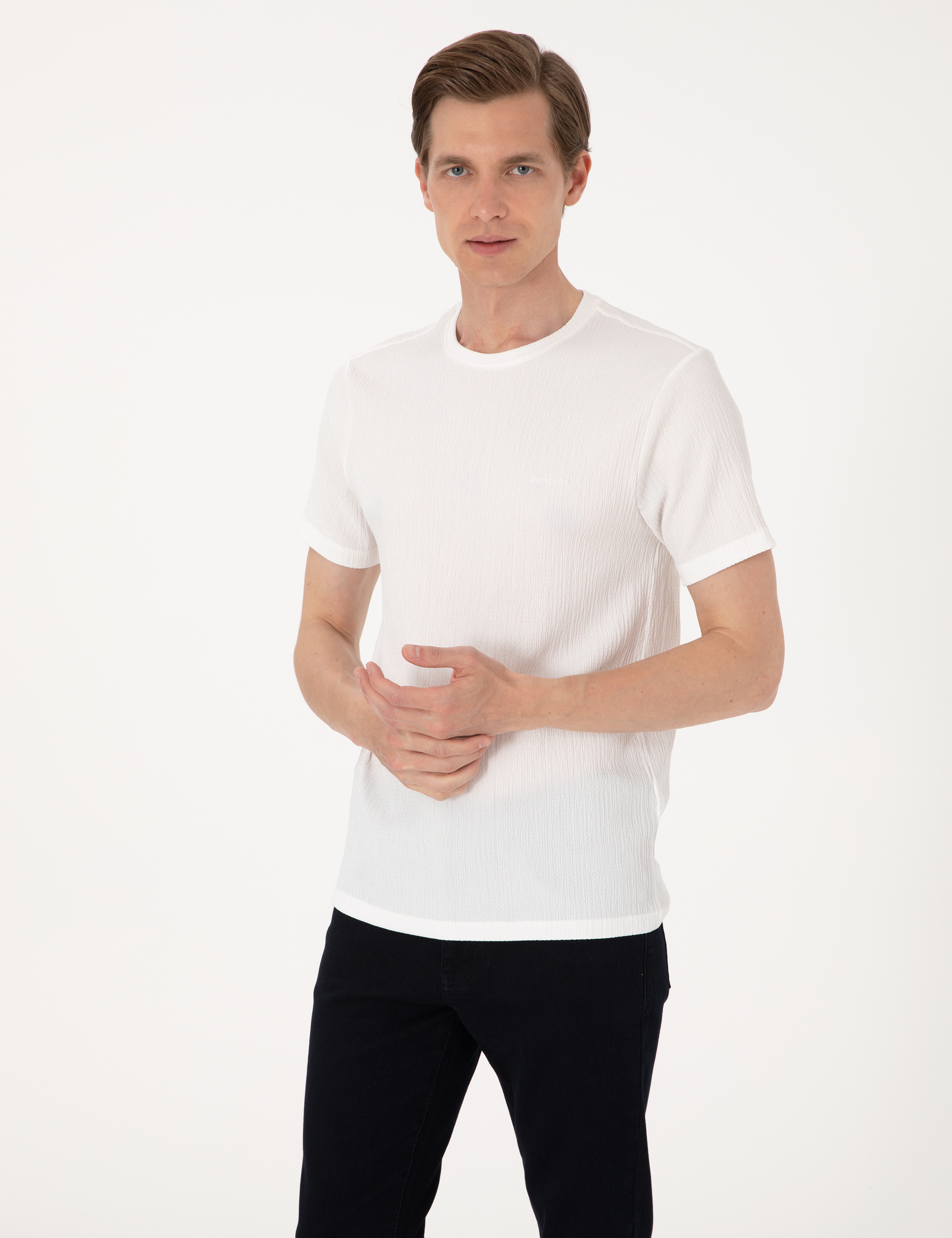 Ekru Slim Fit Tişört - Image 3