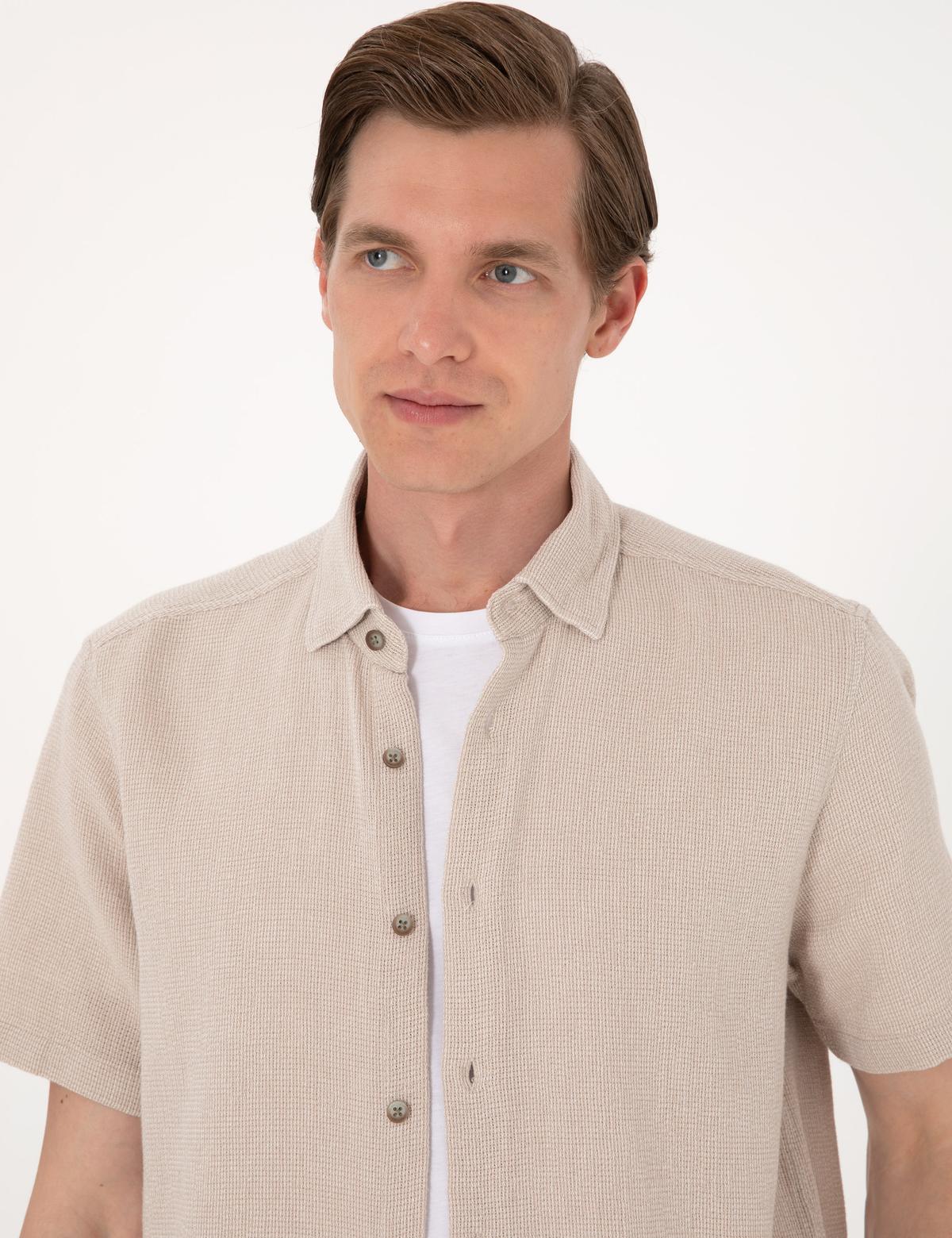 Bej Comfort Fit Kısa Kollu Gömlek - 50307070006