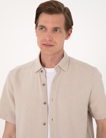 Bej Comfort Fit Kısa Kollu Gömlek - 50307070006