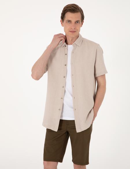 Bej Comfort Fit Kısa Kollu Gömlek - 50307070006