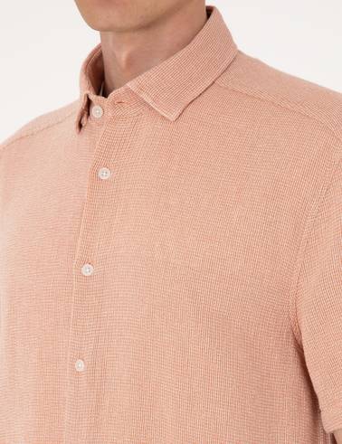 Mercan Mikro Desenli %100 Pamuk Comfort Fit Rahat Gömlek