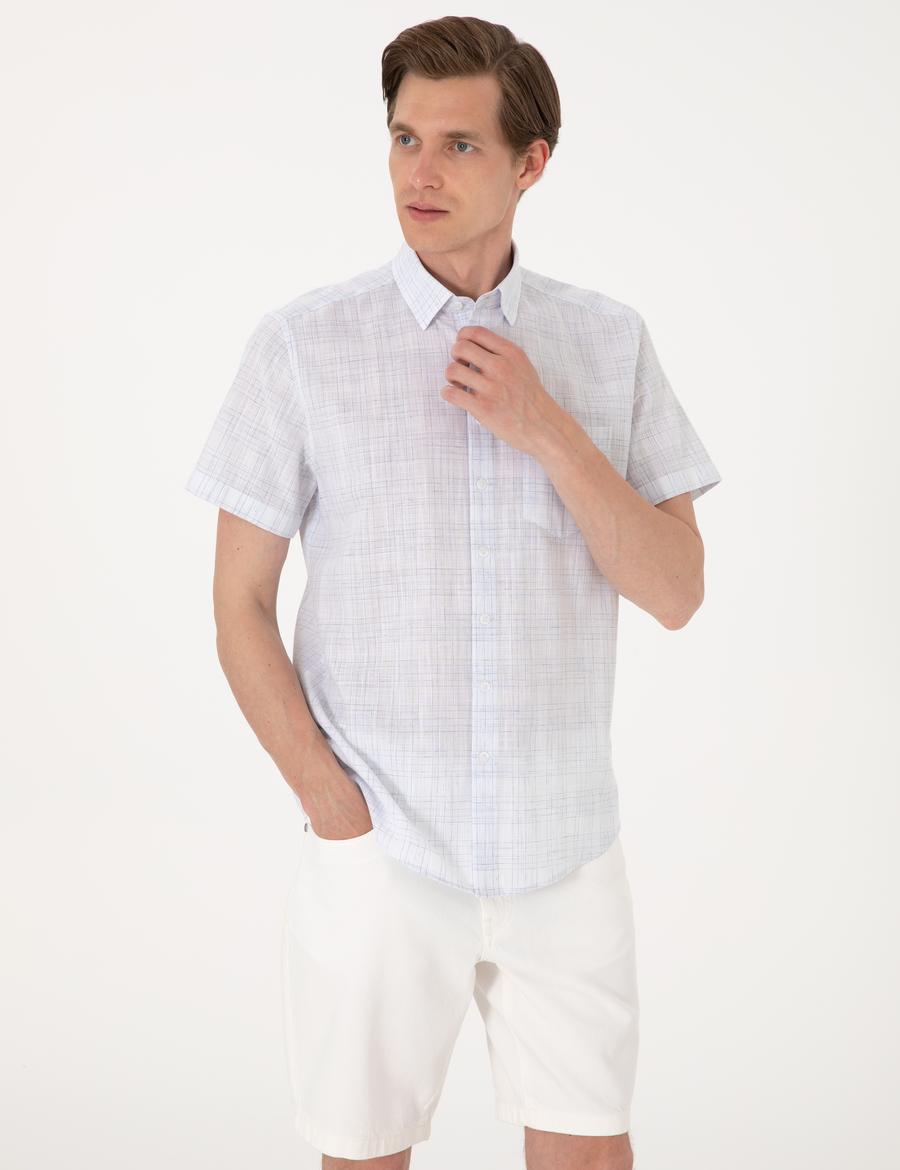 Mavi Regular Fit Kısa Kollu Ekose Gömlek