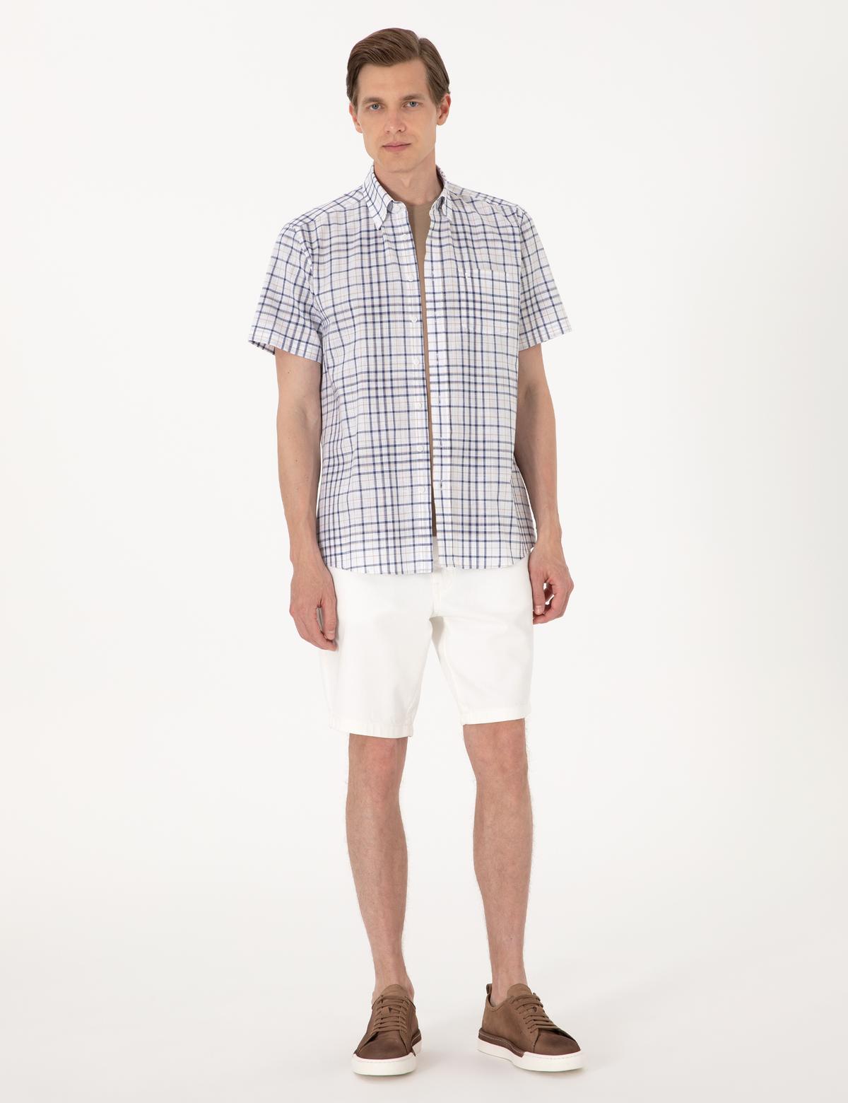 Lacivert Regular Fit Kısa Kollu Ekose Gömlek - 50303387006