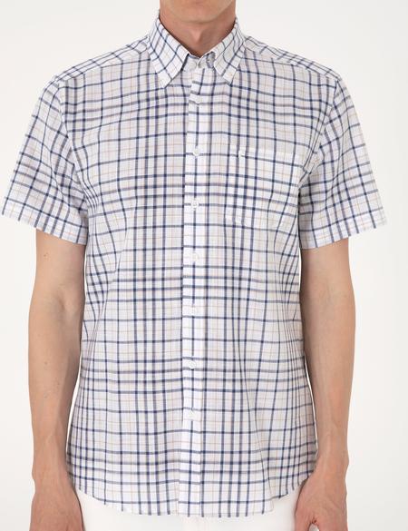 Lacivert Regular Fit Kısa Kollu Ekose Gömlek - 50303387006