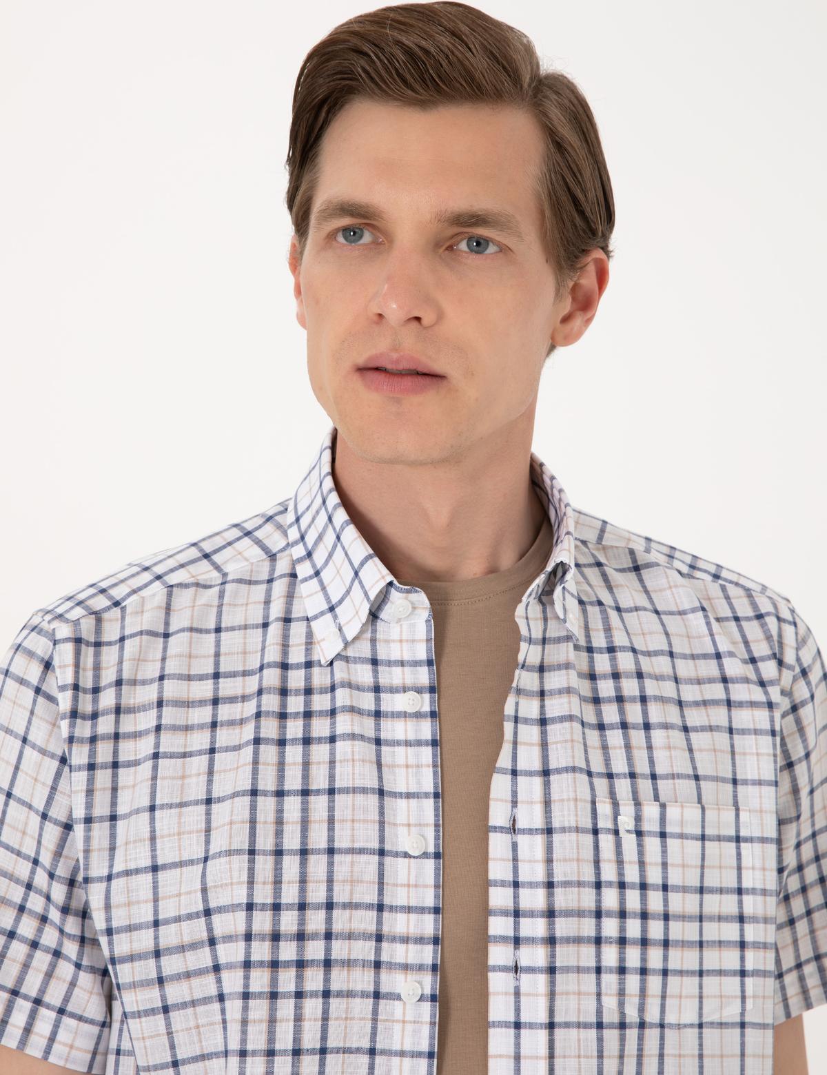 Lacivert Regular Fit Kısa Kollu Ekose Gömlek - 50303387006