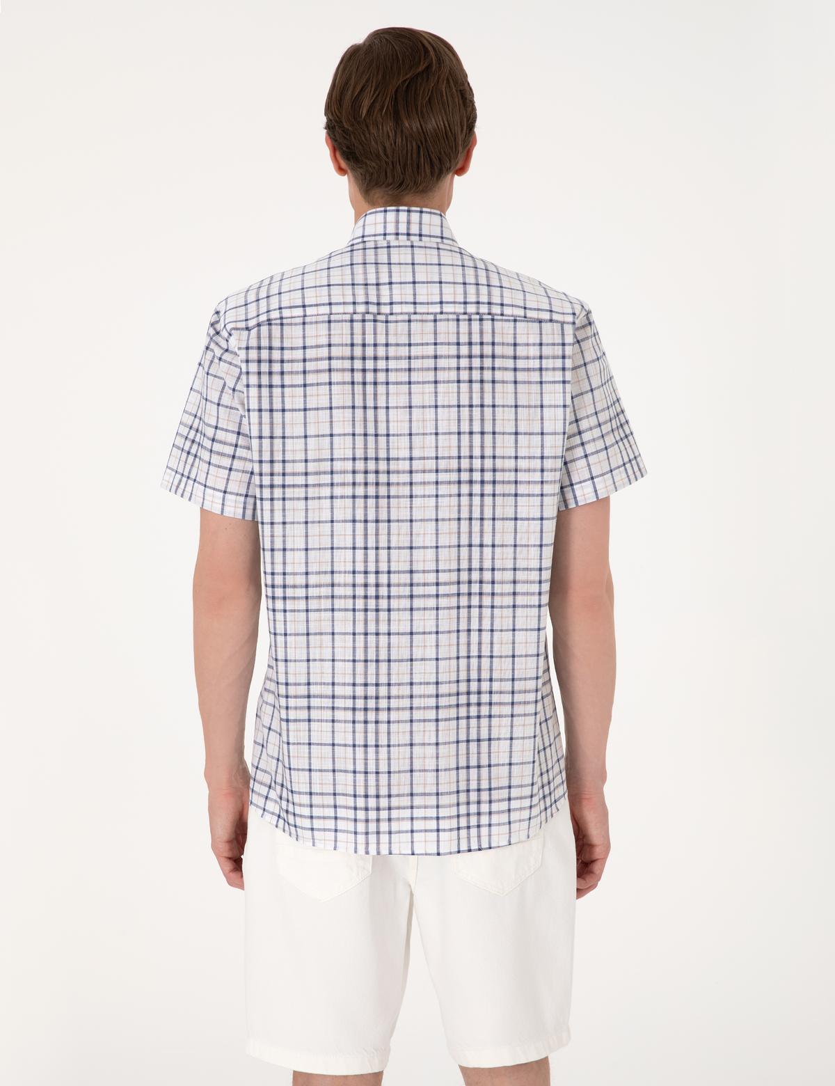 Lacivert Regular Fit Kısa Kollu Ekose Gömlek - 50303387006