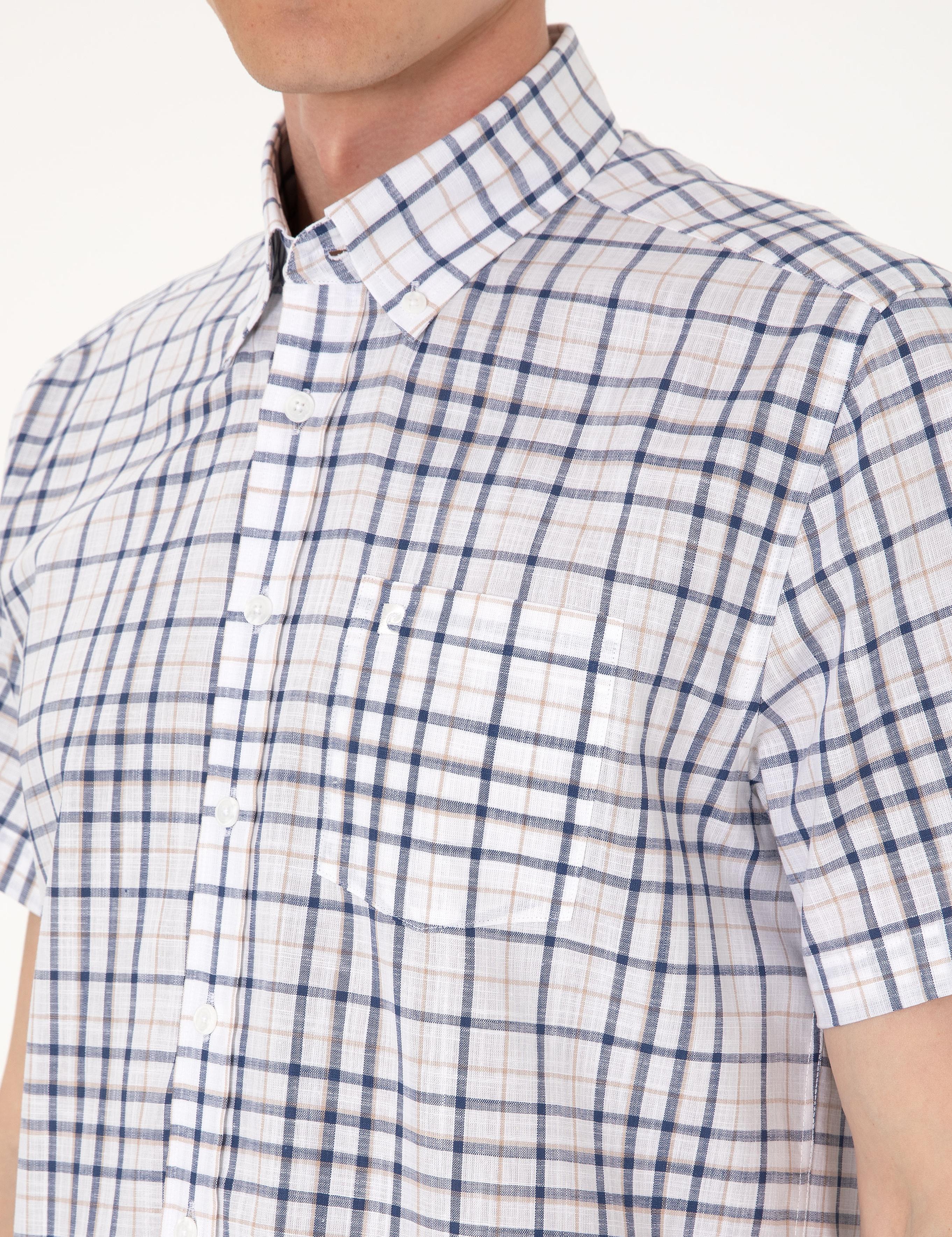 Lacivert Regular Fit Kısa Kollu Ekose Gömlek