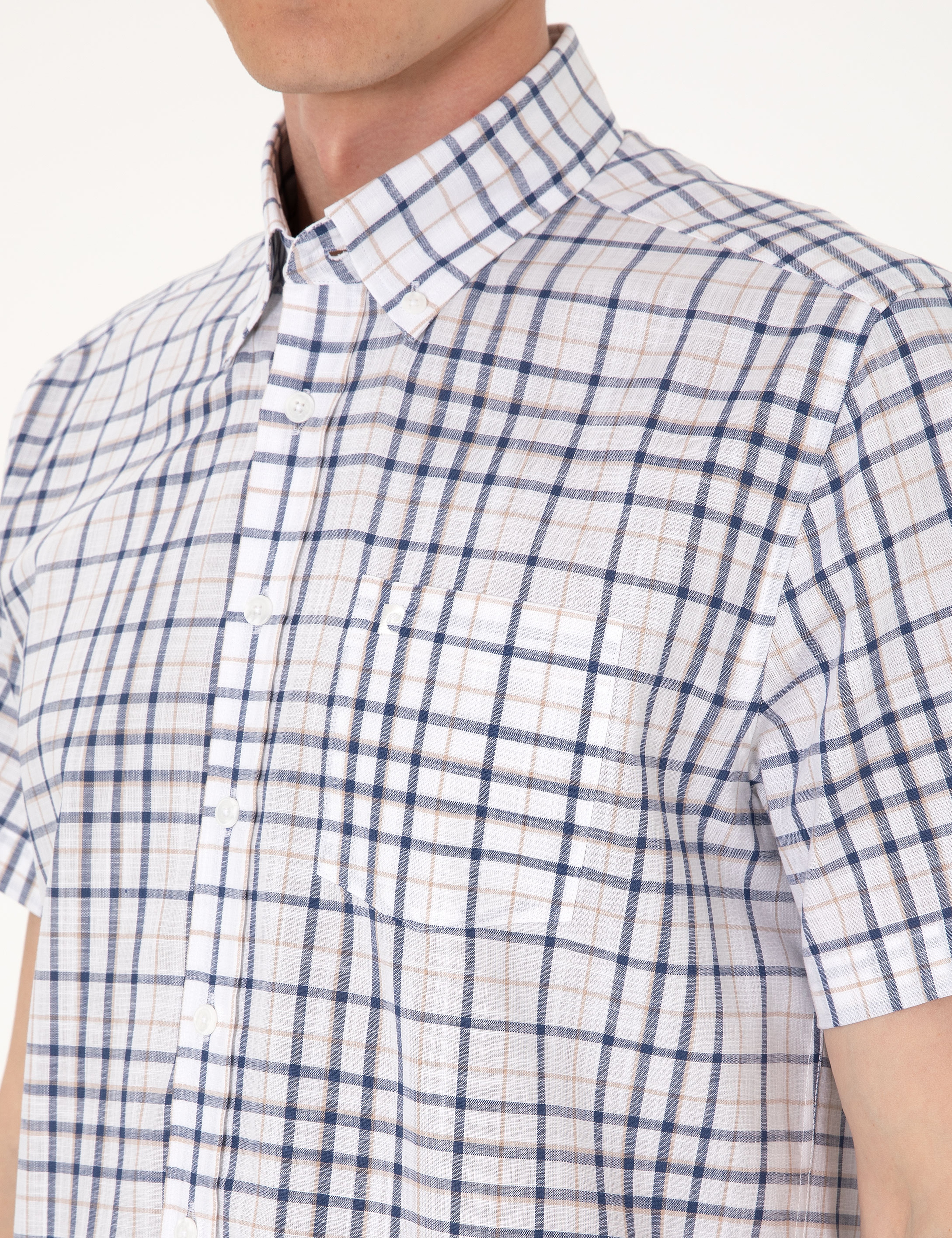 Lacivert Regular Fit Kısa Kollu Ekose Gömlek