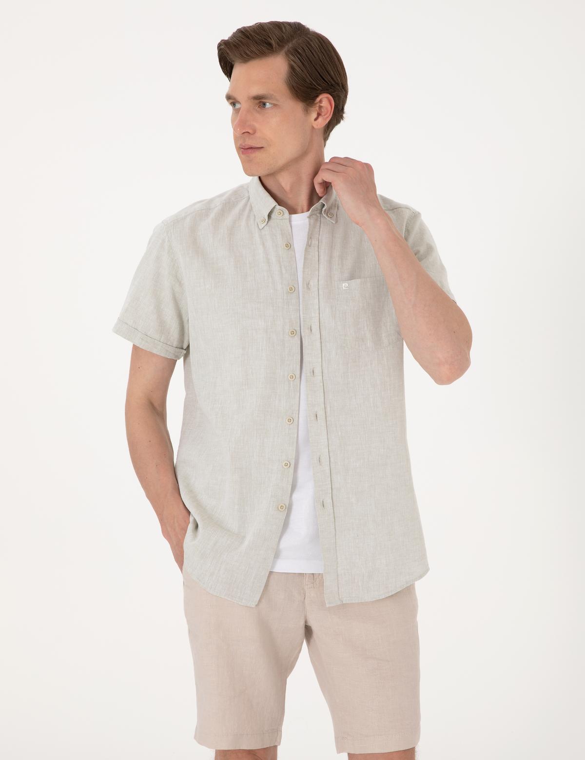Çağla Keten Karışımlı Regular Fit Kısa Kollu Gömlek - 50303287033
