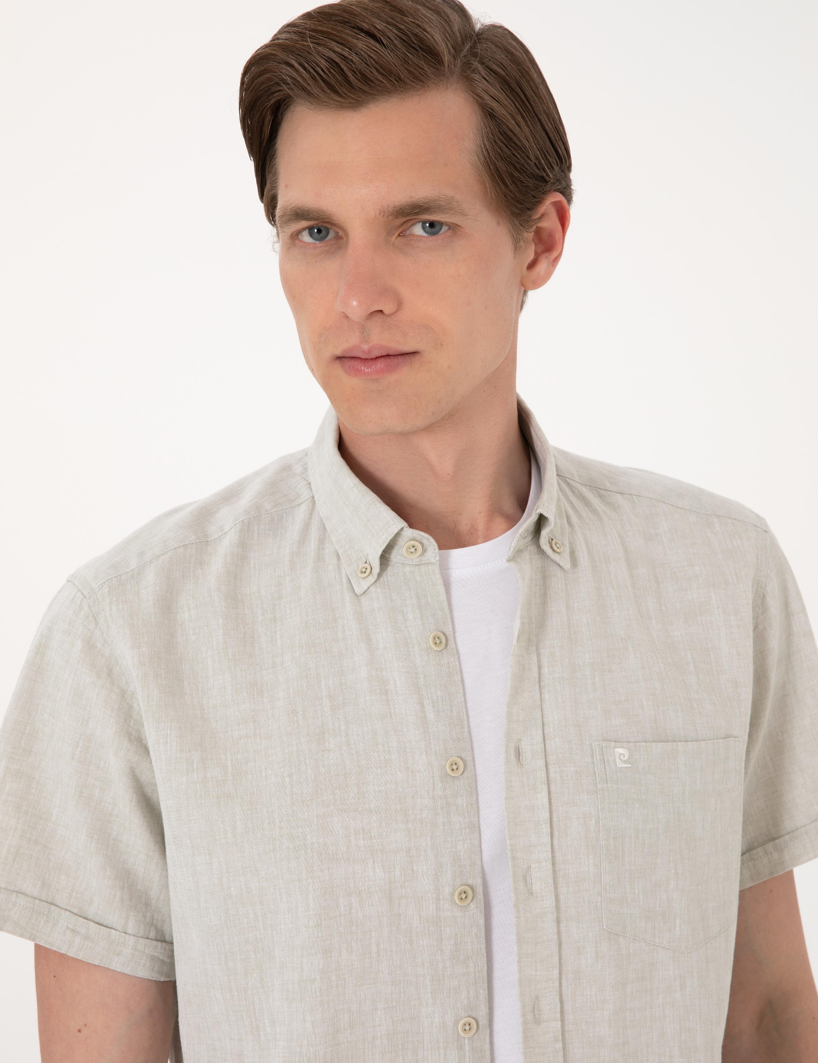 Çağla Keten Karışımlı Regular Fit Kısa Kollu Gömlek