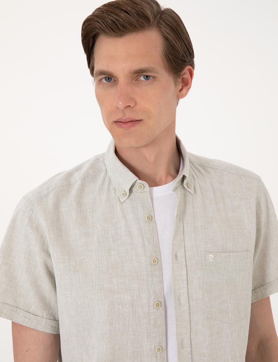 Çağla Keten Karışımlı Regular Fit Kısa Kollu Gömlek