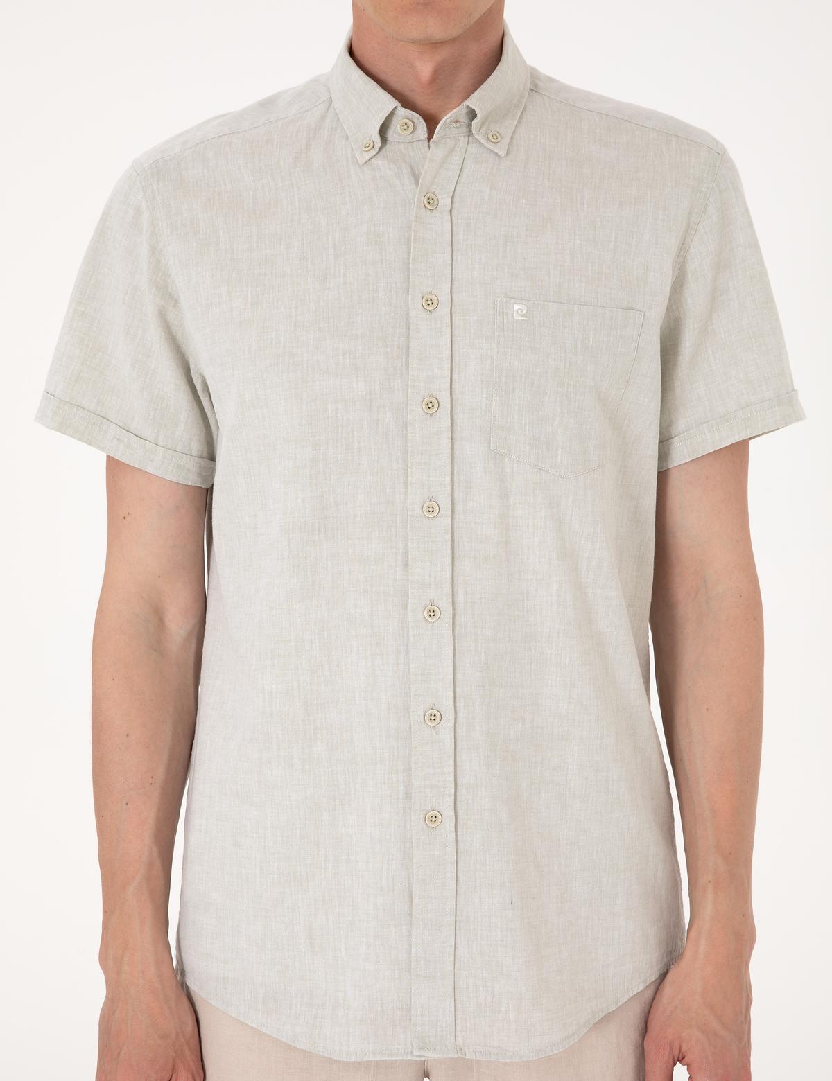 Çağla Keten Karışımlı Regular Fit Kısa Kollu Gömlek - 50303287033