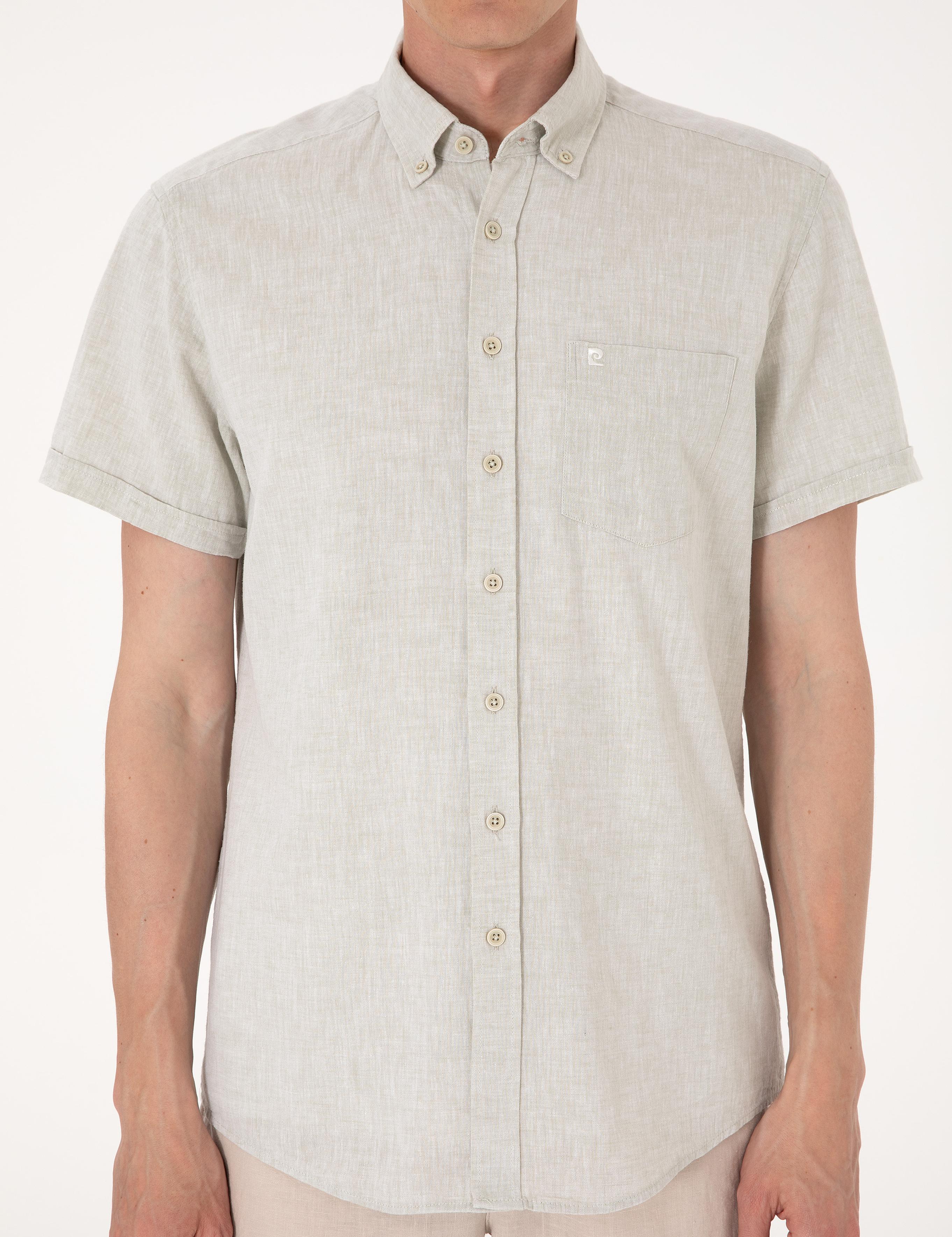 Çağla Keten Karışımlı Regular Fit Kısa Kollu Gömlek