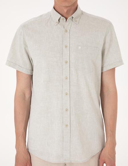 Çağla Keten Karışımlı Regular Fit Kısa Kollu Gömlek - 50303287033
