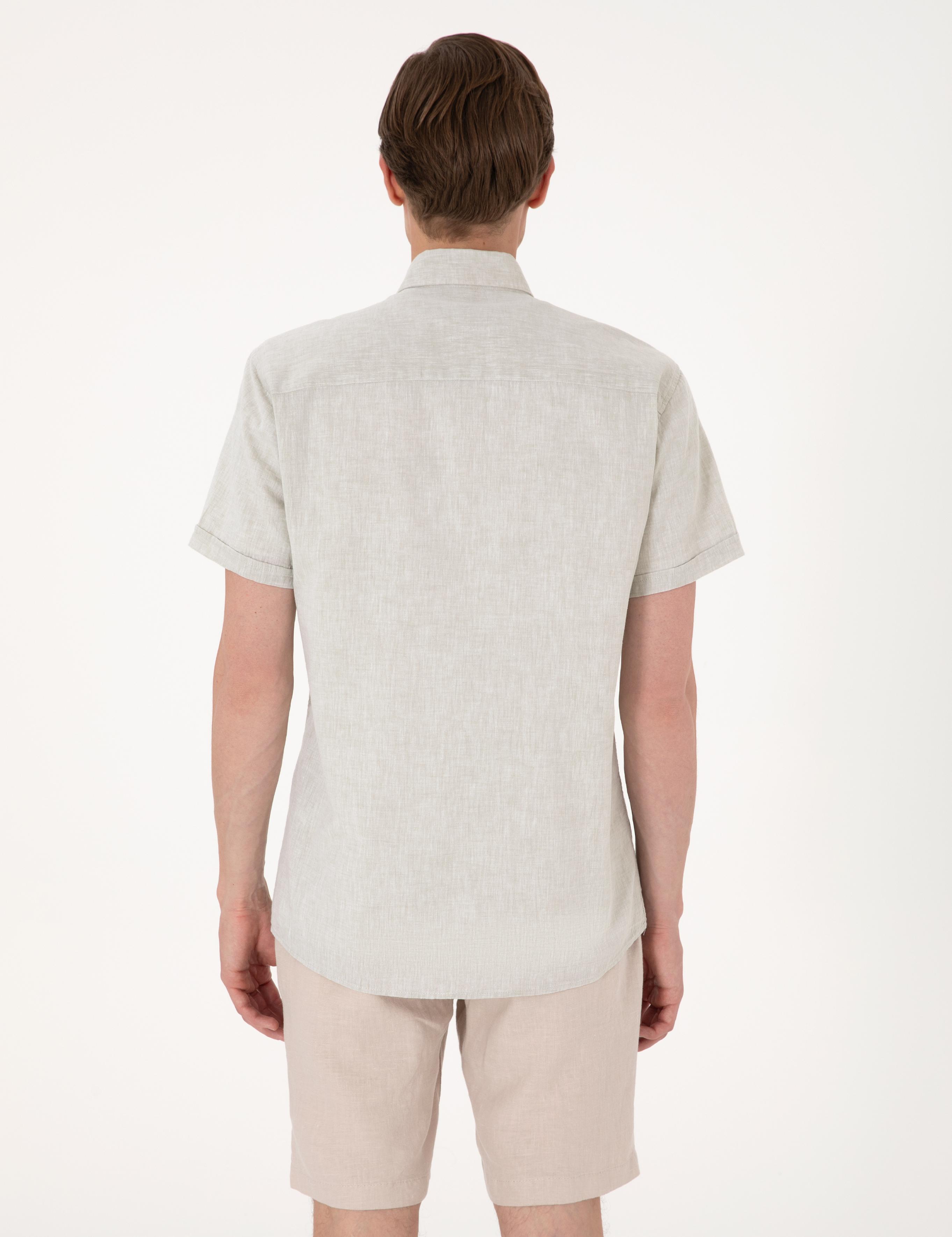 Çağla Keten Karışımlı Regular Fit Kısa Kollu Gömlek