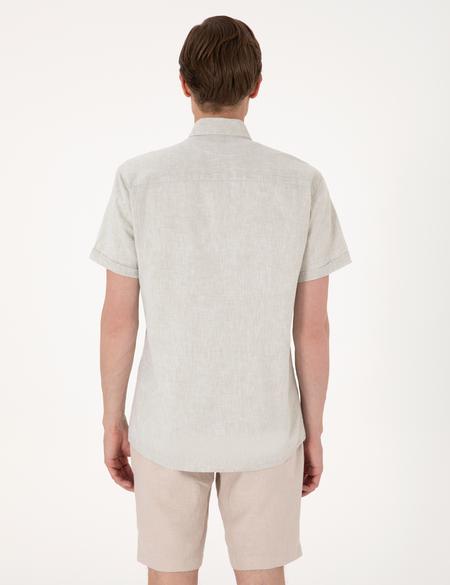 Çağla Keten Karışımlı Regular Fit Kısa Kollu Gömlek - 50303287033