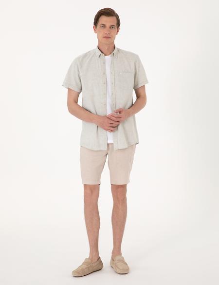 Çağla Keten Karışımlı Regular Fit Kısa Kollu Gömlek - 50303287033