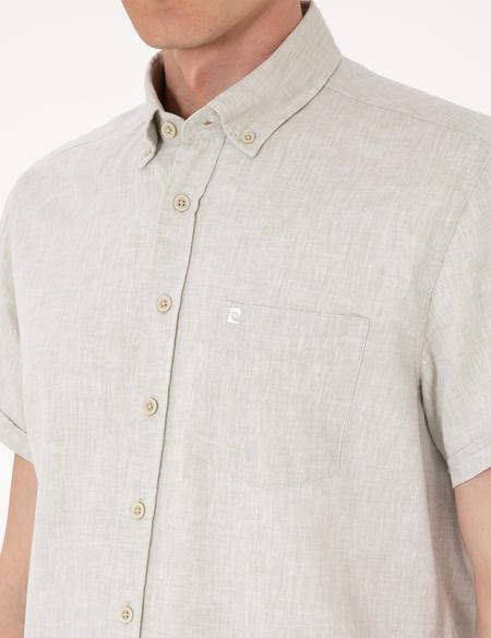 Çağla Keten Karışımlı Regular Fit Kısa Kollu Gömlek - 50303287033