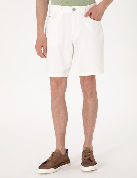 Ekru Slim Fit Jean Şort - 50302745014