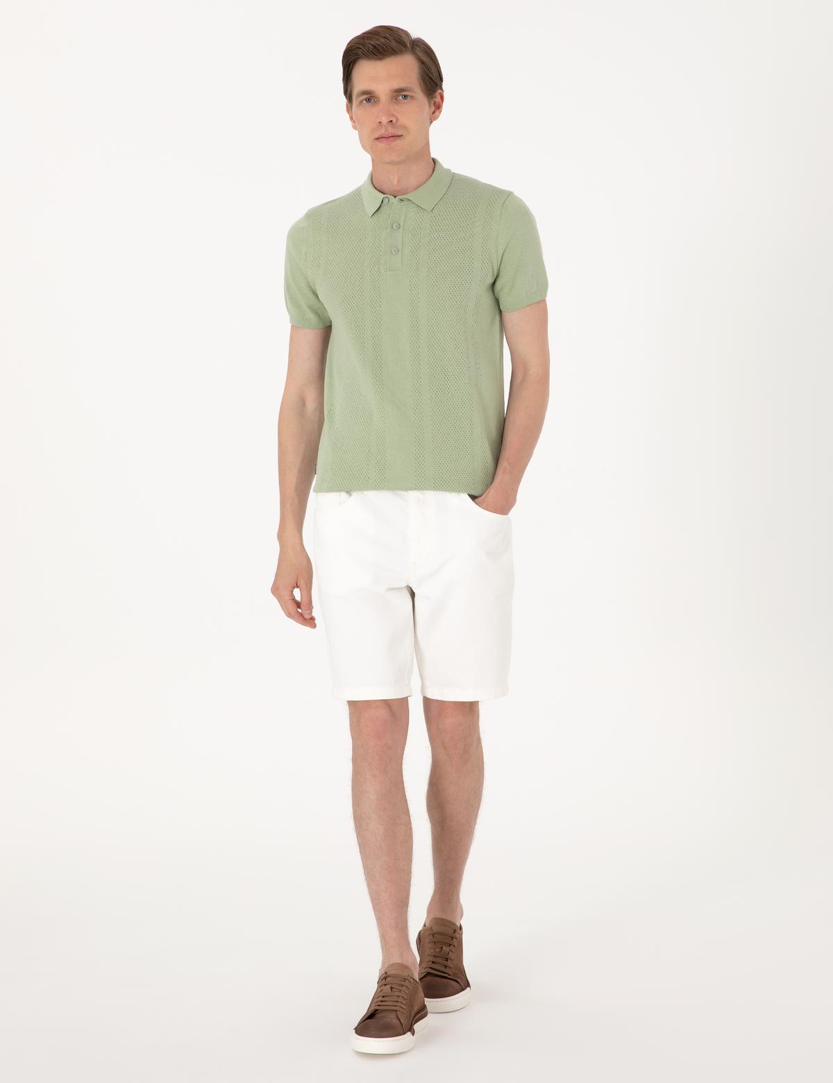 Ekru Slim Fit Jean Şort - 50302745014